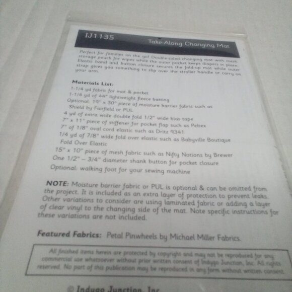 Sewing Pattern Indygo Junction Take Along Changing Mat Baby Toddler IJ1135 - Picture 5 of 6